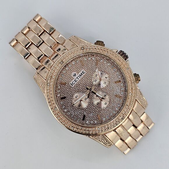 IceTime Storm Men's Watch 46MM Rose Gold Dial Bracelet Band‎ 5.75